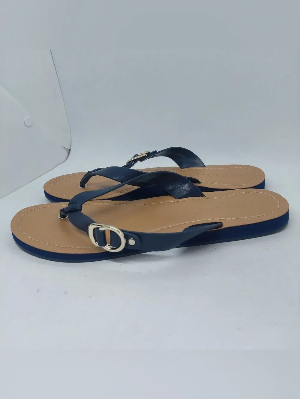 Kelly & Katie Murie Sandals Womens Size 9.5M Navy Blue Metallic Hardware Casual